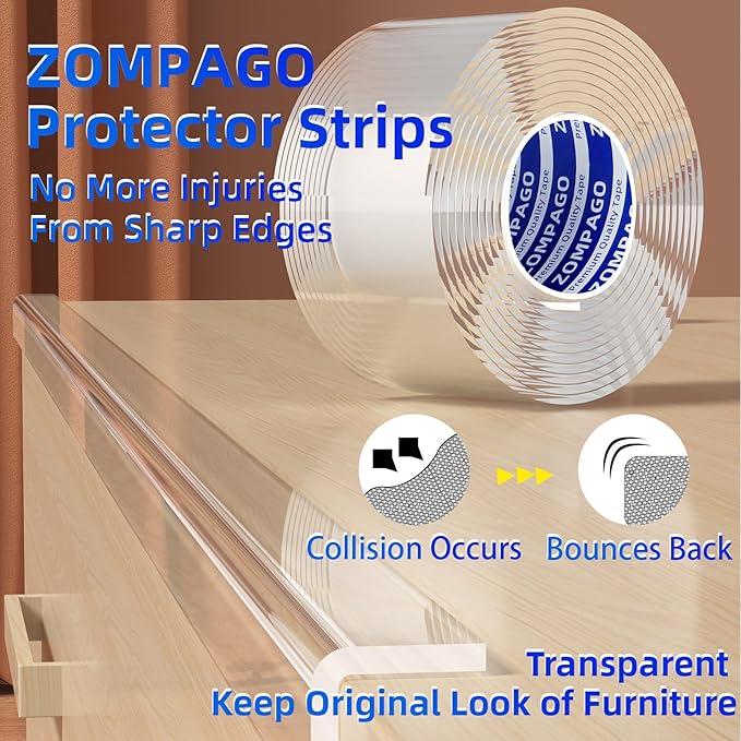 Clear Baby Edge & Corner Protector Strip - 2 Rolls,1.18 in × 9.84 FT Self-Adhesive Safety Bumper, Transparent Anti-Collision Guard for Table,Cabinet, Furniture & Wall | Baby Proofing Essential