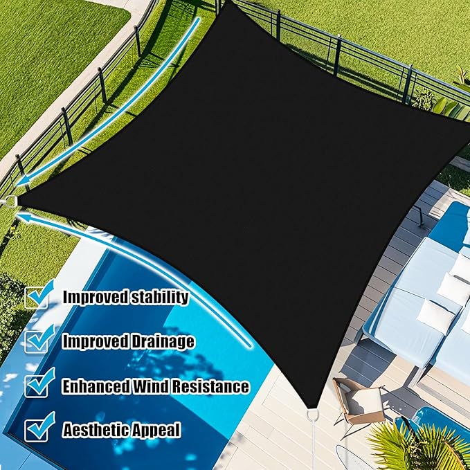 Amagenix Sun Shade Sail 4'X4' Curved Edge Outdoor Shade Canopy Black Breathable 95% UV Block Shade Cloth for Patio Garden Backyard (We Make Custom Size)