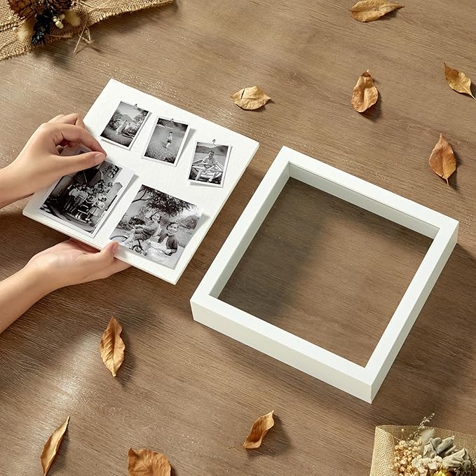 8x8 Shadow Box Display Case Picture Frame with Soft Linen Back,Large Deep White Shadow Box 8x8 for Flowers Medal Display Case Jersey pet Graduation Memorabilia Ltems Crafts Photos