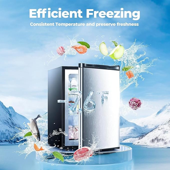 3.0 Cu.ft Small Freezer, Mini Upright Freezer with 7 Adjustable Thermostat, Removable Shelves, Reversible Single Door, for Bedroom/Home/Dorms/Apartment (Silver)