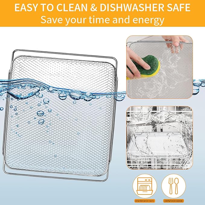 Air Fryer Basket Replacement for Emeril Lagasse Dual Zone 360 Oven 25 QT Air Fryer Convection Toaster Oven, 14.1" x 11.8" Non-stick Steel Mesh Basket Wire Rack Accessories Parts, Dishwasher Safe