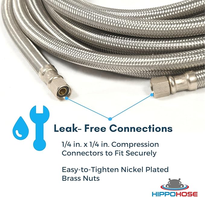 LONG Refrigerator Hose (30 FT) - Universal Fit to ALL Refrigerator Brands - Icemaker Water Supply Line - ¼” x ¼” Connections - Refrigerator Supply Hose for Ice & Water