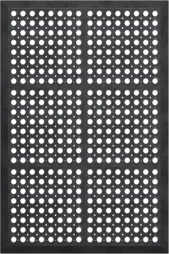 Ottomanson Heavy Duty Rubber Floor Mat – Non-Slip, Waterproof, Easy to Clean – Anti-Fatigue Mat for Commercial Kitchens, Restaurants, Workshops – Oil Resistant, Hose Washable – 24" x 36", Black
