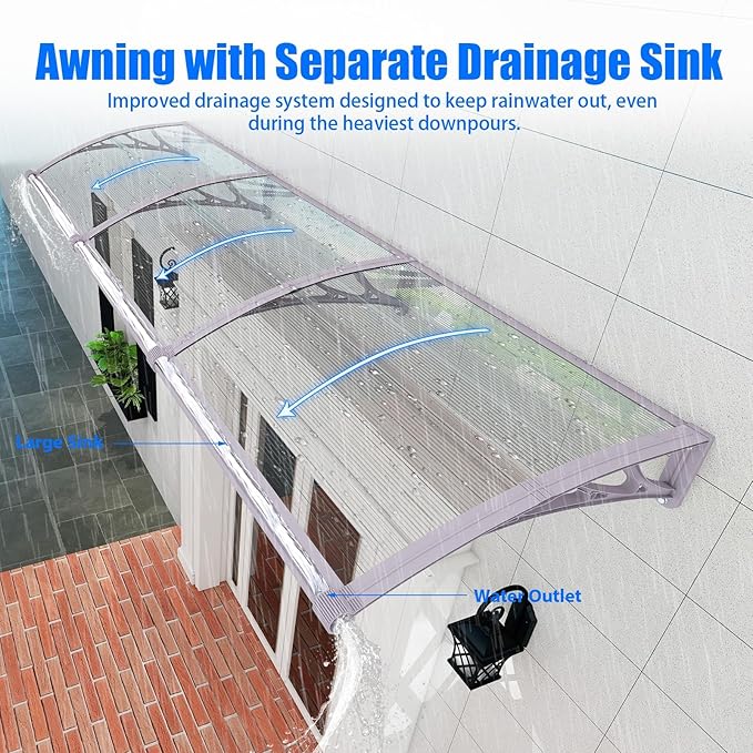 Awning for Door Entrance,32x40 Inches Awnings for Doors with Separate Drainage,Front Door Awning Exterior,Polycarbonate UV, Rain, and Snow Protection for Porch,Patio,Window,Deck