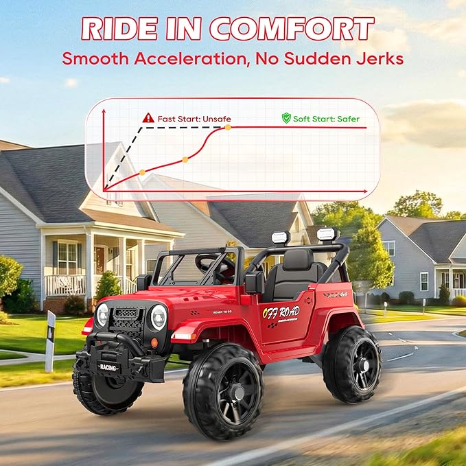12V Ride On Truck Car with Remote Control, Kids Electric Vehicles with Bluetooth Music, Horn, 3 Speeds, 4 LED Lights, Soft Start, Ride on Toys for Toddler Boys & Girls (Red)