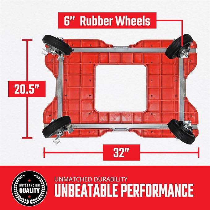 SNAP-LOC, All Terrain 4 Wheel Panel Cart Dolly, Heavy Duty Dolly Cart, 6 Inch Casters, Panel Bars & E Strap Attachment Included, 1,500 lb Capacity, Made in USA, Red