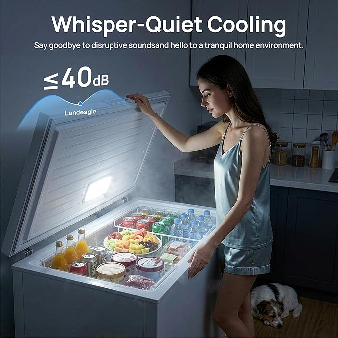 10 Cu.Ft Chest Freezer, Small Compact Deep Freezer with Adjustable 7 Thermostat, 2 Removable Baskets, Energy Saving, Quiet Top Open Door Mini Meat Freezer with LED Light for Garage Outdoor Home Office