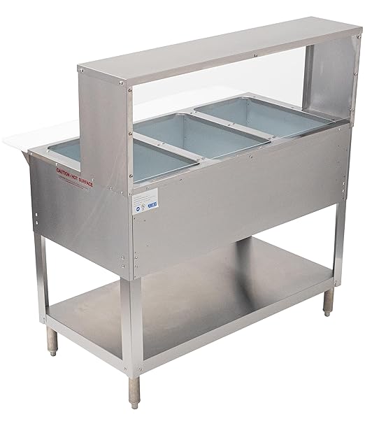 Kratos Commercial Electric Steam Table/Hot Food Table with Overshelf and Sneeze Guard, 3 Wells, Stainless Steel, Stationary, NSF, 120V (28W-192)
