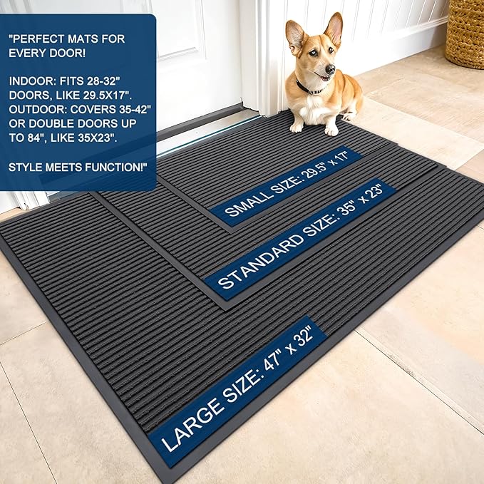 OLANLY Front Door Mat Indoor Outdoor Entrance, Waterproof Heavy Duty Doormat, Fade Resistant, Low Profile, Easy Clean Patio Porch Welcome Floor Mats for Entry, 59x34, Charcoal Grey