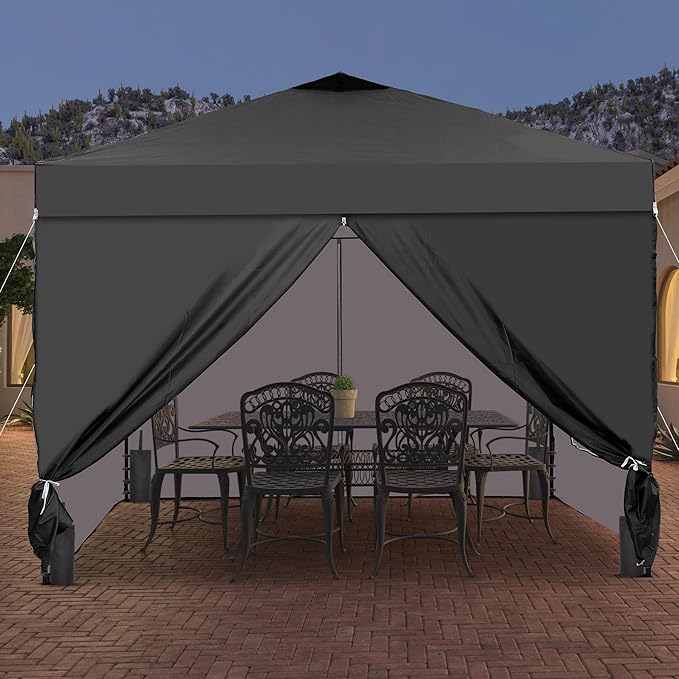 Saemoza 10x10 Pop Up Canopy Tent with One Push Setup, Portable Sun Shade Tent, Instant Easy Up Canopy with 4-Sidewalls & Handbag, Outdoor Fldable Gazebo with Vent Top, Black.