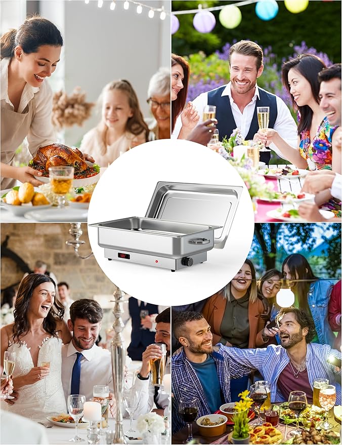 2 Pack Electric Chafing Dish Buffet Set, 9QT Food Servers and Warmers, Stainless Steel Commercial Catering Food Warmers with Temperature Control Display for Weddings, Parties and Festivals