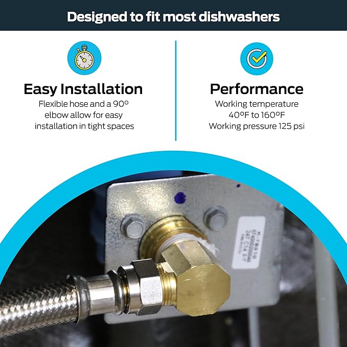 Eastman Dishwasher Installation Kit, 6 Foot Supply Line, 3/8 Inch Compression x 1/2 Inch FIP, 3/8 Inch MIP Elbow, Braided Stainless Steel Dishwasher Connectors, 41032