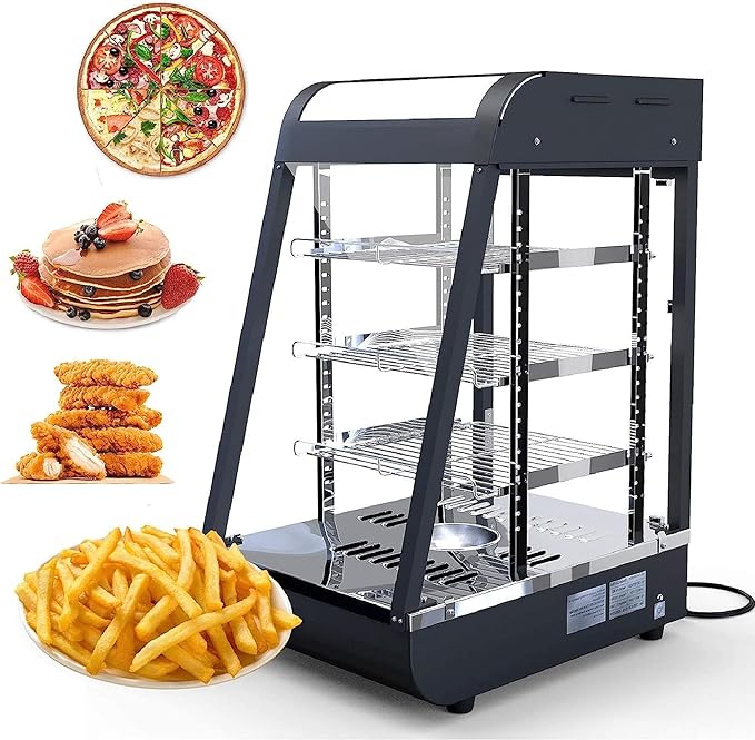 Commercial Food Warmer, 3 Tier Countertop Pizza Warmers Display Pastry Patty Warmer w/ 3D Heating with LED Lighting for Buffet Restaurant Shop Heater Food Service L15'' x W19'' x H25''