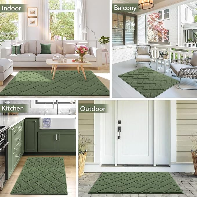 hicorfe Dirt Trapper Indoor Doormat,20"x59" Welcome Door mat,Non Slip Backing Washable Door Mats,Absorbent and Resistant Low-Profile Entrance Inside Floor Mat for Front Back Door,Entryway (Green)