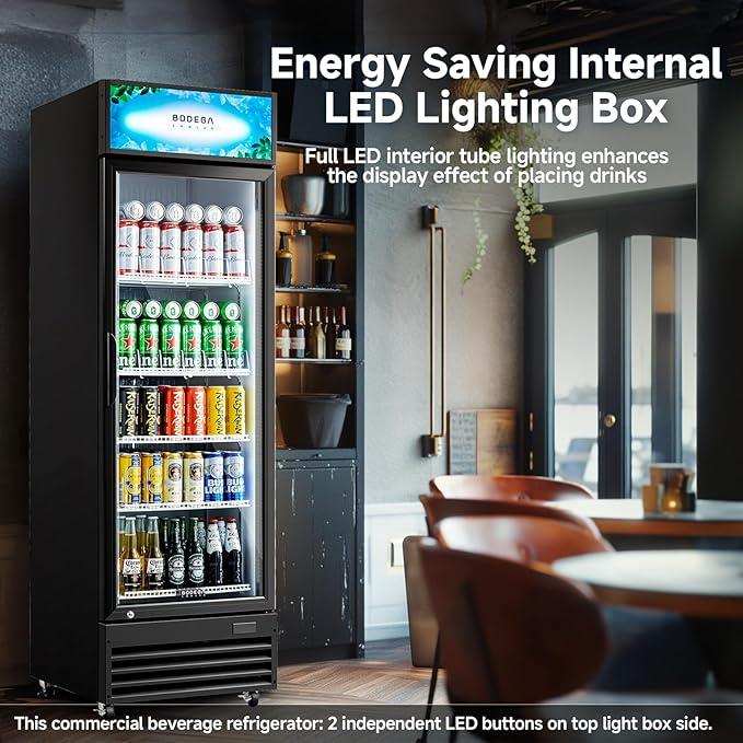 BODEGACOOLER Beverage Refrigerator, 355L/375 Qt Commercial Refrigerator For Kitchen, Home,Office and Garage, 420 Cans & 160 Bottles Display Refrigerator For Beer,Soda, Bar Cooler with Soft LED Light.