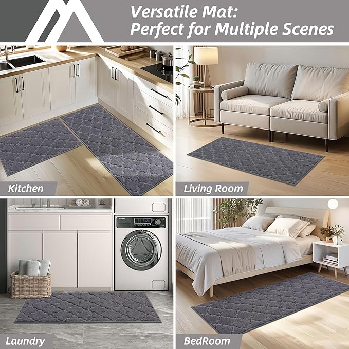 COSY HOMEER-Kitchen-Rugs-Non-Slip-Washable 24"x60" Absorbent Kitchen Runner Rug Polyester Kitchen Mats for Floor Soft Standing Floor Mats for Sink Mat,Hallway,Laundry,Dark Grey