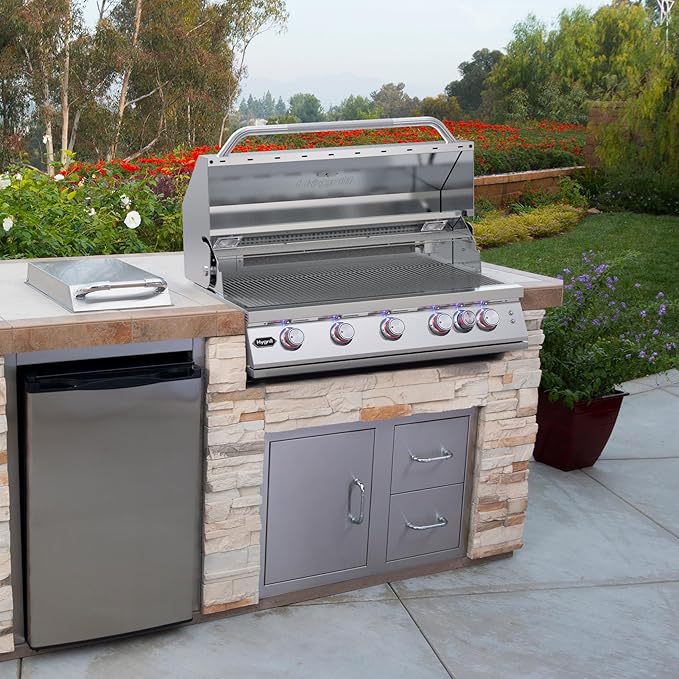 Hygrill Premium XTR 40-Inch Built In Grill, Stainless Steel 5-Burner Grill Head for Outdoor Kitchen with Rear Infrared Burner and LED Lights, Natural Gas