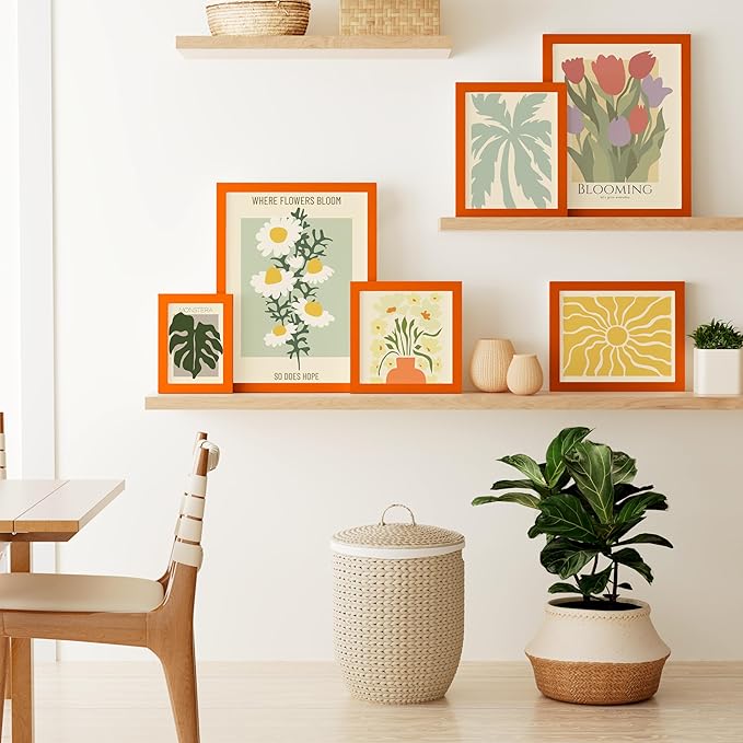 Vittanly 11x14 Picture Frame, Solid Wood Frame with Plexiglass, Includes 8x10 Mat, Wall Hanging for Photos, Home Decor, Orange, 1 Pack