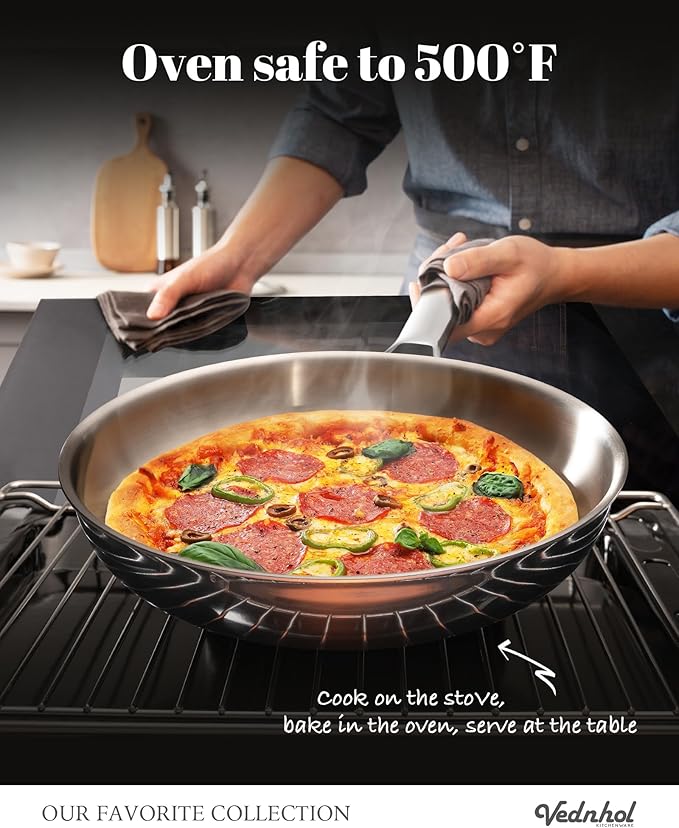 Stainless Steel Pan,12 Inch Stainless Steel Frying Pan,Tri-Ply Stainless Steel Skillet,Steel Pan for Cooking,PFOA&PTFE Free,Dishwasher and Oven Safe,Induction&All Stove Compatible