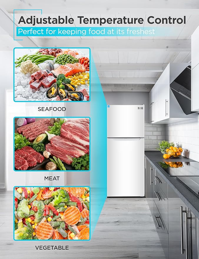 BLACK+DECKER 10 Cu. Ft. Top Mount Refrigerator with Freezer, 2 Door Refrigerator with Top Freezer and Adjustable Temperature Control, ENERGY STAR, BR1000HW, White