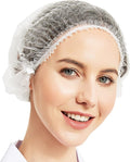 ProtectX 100-Pack White Disposable Hair Nets, Elastic Head Cover, Bouffant Caps, Sanitation Head Cover for Food Service, Spa Men & Women - 21 inch