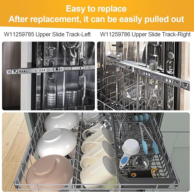 Upgraded W11259786 Dishwasher Dishrack Slide Track, Compatible With Whirlpool, KitchenAid, Kenmore, Maytag Dishwasher WPW10546503 AP6783993 PS12584377 (Right Slide)