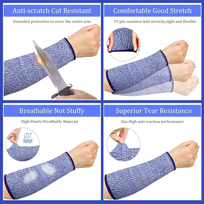 Sintege 3 Pairs Arm Protectors for Thin Skin and Bruising Cut Resistant Forearm Sleeve Level 5 Arm Burn Protection Sleeve (Royal Blue,7.9 Inch)