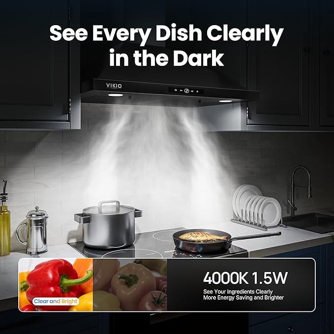Wall Mount Range Hood 36 inch, 580 CFM Kitchen Vent Hood, Ducted/Ductless Convertible with Touch Control, Stainless Steel Stove Vent Hood, Easy Clean Filter, Black