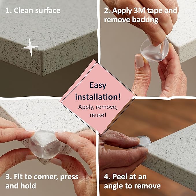 Bebe Earth Baby Proofing Corner Protectors, 24 Furniture Corner Guards Bumpers for Table - Clear Child Safety Protector for Home, New Parents and Couples