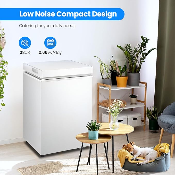 Kismile 2.8 Cubic Feet Chest Freezer with Removable Basket Free Standing Top open Door Compact Freezer with Adjustable Temperature for Home/Kitchen/Office/Bar