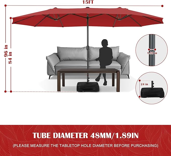 Sundale Outdoor 15ft Large Patio Umbrella with Base Included and Umbrella Cover, Outdoor Double-Sided Umbrella