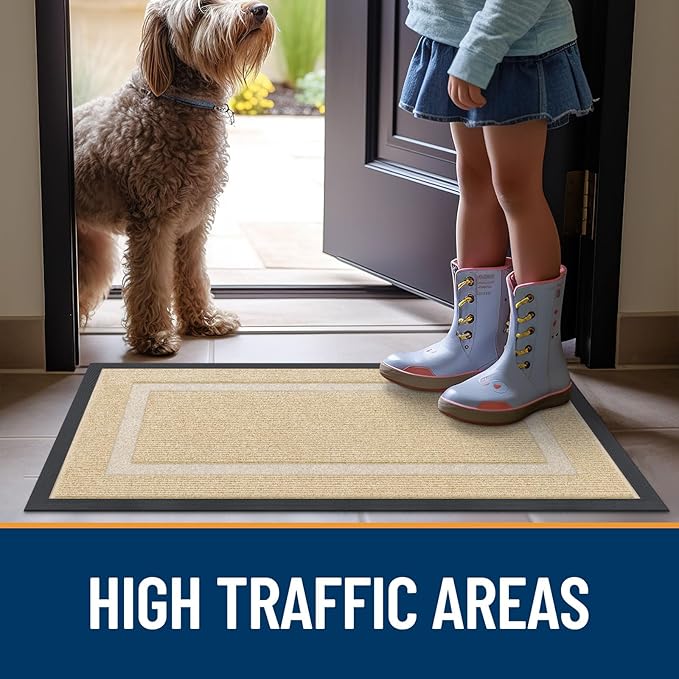 OLANLY Front Door Mat Indoor Outdoor Entrance, Waterproof All-Season, All-Weather Doormat, Sturdy Natural Rubber, Fade Resistant, Low Profile, Easy Clean Patio Porch Entryway Mat, 47x32, Beige
