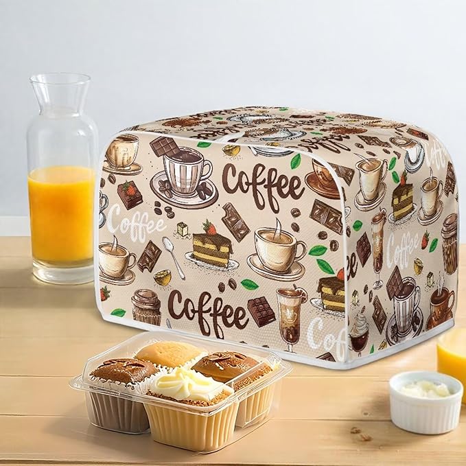 Coffee Cake Print 2 Slice Toaster Cover Washable Dust Proof Bread Machine Protector Stain Resistant Bread Maker Covers with Handle Keep Clean