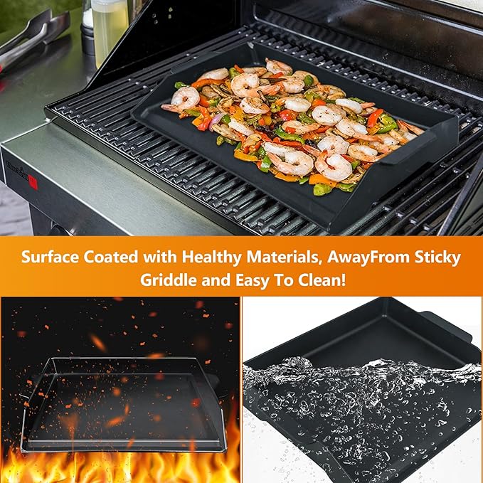 Universal Cast Iron Griddle 17" X 13",Stove Top Griddle for Gas Grills,Fire Pits,And Ovens,Nonstick Coating Teppanyaki Grill Pan for Stove Top With Extra High Sidewalls for Outdoor Cooking