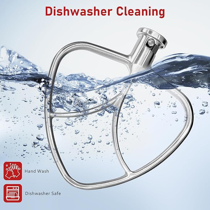 Premium Stainless Steel 5qt Flat Beater for Kitchenaid 4.5-5QT Tilt-Head Mixer, Polished Smooth Uncoated,Thoroughly Mixing with 0% Residue&Stable Operation, Dishwasher Safe, Durability,Recipes&Spatula