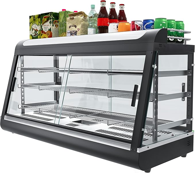3-Shelf Commercial Food Warmer Display w/Top Rack, 44" Countertop Warmers Hot Box for Pizza/Pretzel/for Food Display, Heated Holding Cabinet Glass case, with LED Lighting for Buffet Restaurant