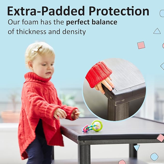 Baby Proofing Edge and Corner Guard Protector Set for Back to School, 20.4 ft Edges & 8 Foam Corners, Furniture and Table Child Baby Proof Bumpers, Pre-Taped Corner Cushions-Coffee Brown