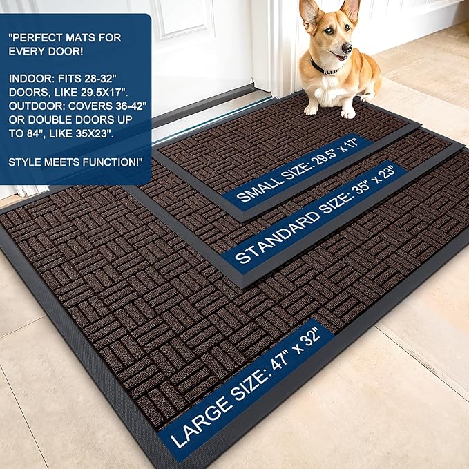 OLANLY Front Door Mat Outside Entrance 59x34, Absorbent, Heavy Duty Sturdy Natural Rubber Doormat Indoor Outdoor, Stain and Fade Resistant, Non-Slip Backing Low Profile Floor Mat for Entryway, Brown