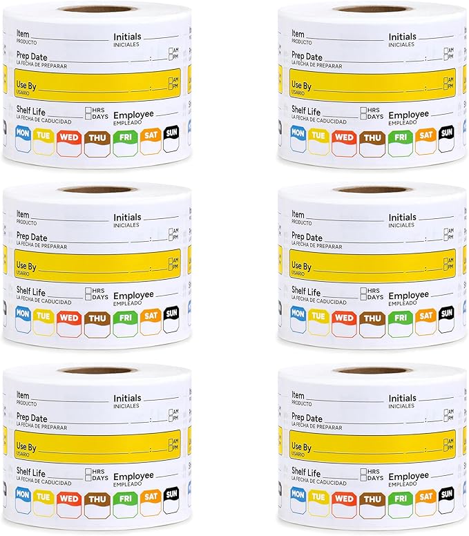 Restaurant Quality Shelf Life Food Rotation Labels Vinyl, 2” x 3” Self-Adhesive Removable Freezer Food Labels, Perfect for Reusable Containers, Easy to Remove, Food Safety Date Sticker (6 PCS)