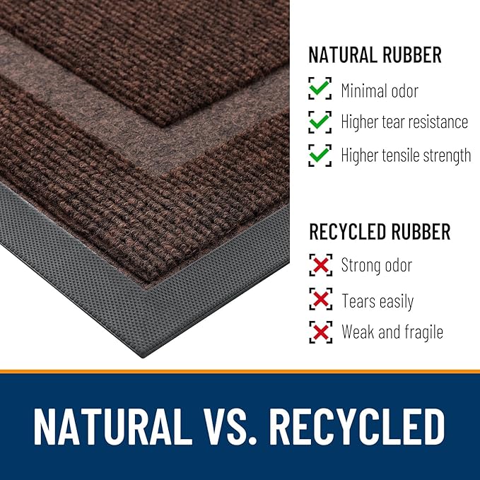 OLANLY Front Door Mat Indoor Outdoor Entrance, Waterproof All-Season, All-Weather Doormat, Sturdy Natural Rubber, Fade Resistant, Low Profile, Easy Clean Patio Porch Entryway Mat, 47x30, Dark Brown