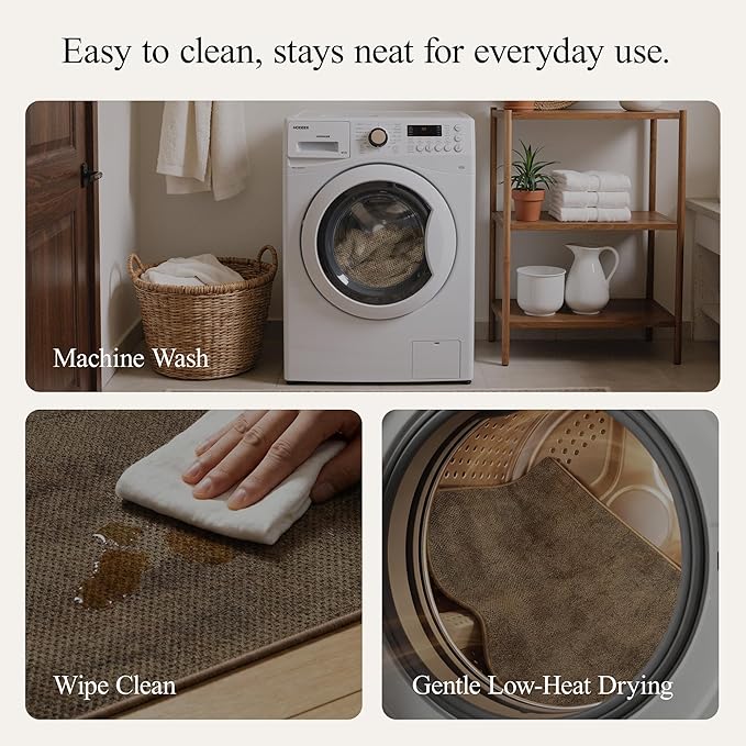 GENIMO Kitchen Mats for Floor 2PCS, Washable Absorbent Runner Rugs for Kitchen, 20"x48"+20"x32", Cushioned Non Slip Kitchen Rugs for Kitchen Floor, Standing Mat Rug for Home, Sink, Laundry, Jute
