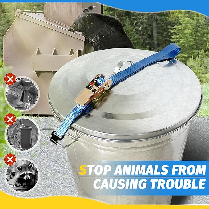 Quick-Install No Tools Trash Can Locks for Animals– Metal Dual-Claw Design, Raccoon Bear Proof Trash Can Lock, Adjustable Can Lid Lock Strap for Outdoor Galvanized Steel Bins, Keep Garbage Can Secure