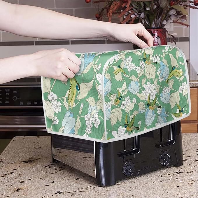 Hummingbird Flower Print 4 Slice Toaster Cover for Home Stain Resistant Waterproof Bread Maker Cover for Kitchen Small Appliance
