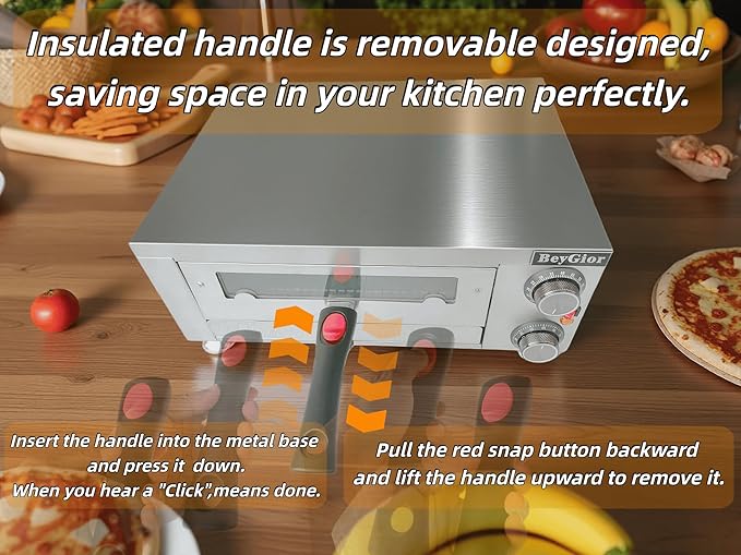 Electric Pizza Oven Indoor, Countertop Pizza Oven with Two 12 inch Baking Trays, Oven Mitts,Commercial Pizza Maker for Home, Stainless Steel Pizza Cooker with Visual Window, Removable Handle