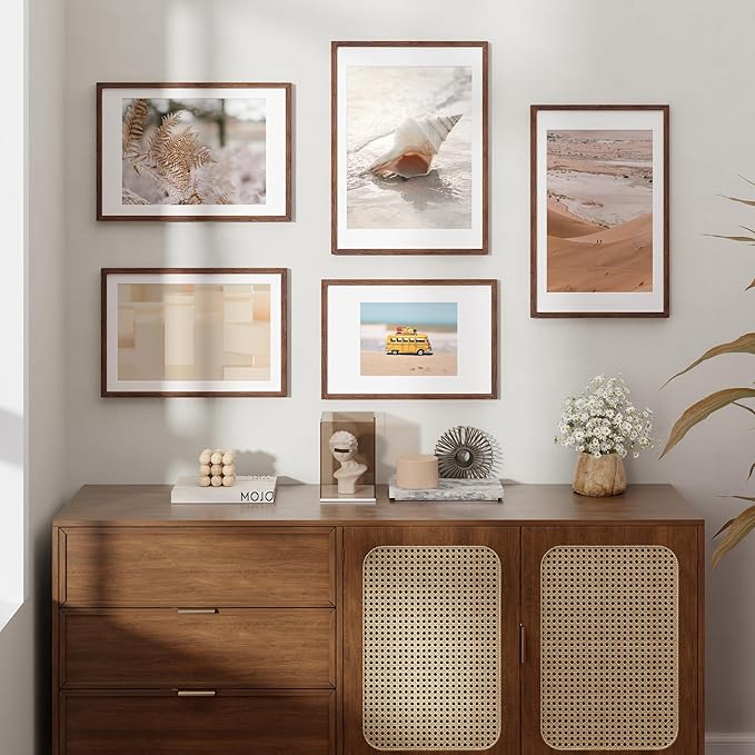 Fun Memories 14x20 Picture Frame, Solid Oak Wooden 14"x20" Photo Frame for Wall, 14 x 20 Frame Matted to 12 x 16, Tempered Real Glass, 14 x 20 Collage Gallery Frames (Walnut Color, 1 Pack)