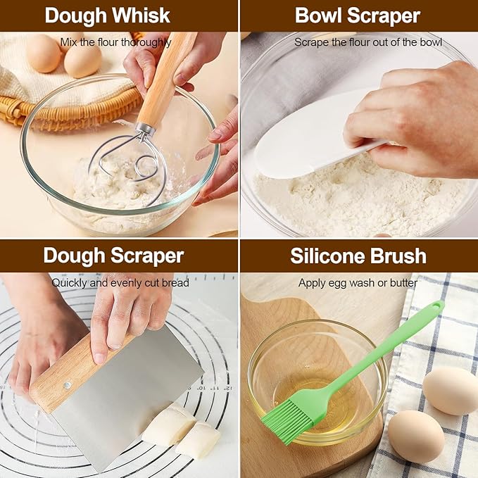 Sourdough Starter Kit, Banneton Bread Proofing Basket Set, 9" Round Proving Basket, Complete Sourdough Bread Baking Supplies and Tools, Bread Making Kit - Gift for Bakers Men Women