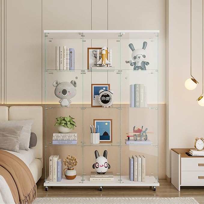 Yoluckea 4 Shelves Glass Display Cabinet Extra Large, Floor Standing Clear Glass Curio Cabinet Collection Display Case for Living Room Bedroom 66.14” x 47.64” x 14.57” White