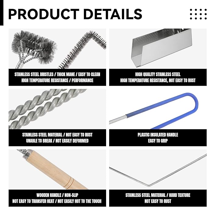 4 Pcs Fryer Cleaning Tools, L Shaped Stainless Steel Bristles Fryer Deep Cleaning Brush, Deep Fryer Crumb Scoop, Fryer Deep Cleanout Rod, Long Handle Fryer Basket Brush for Restaurant Air Fryer