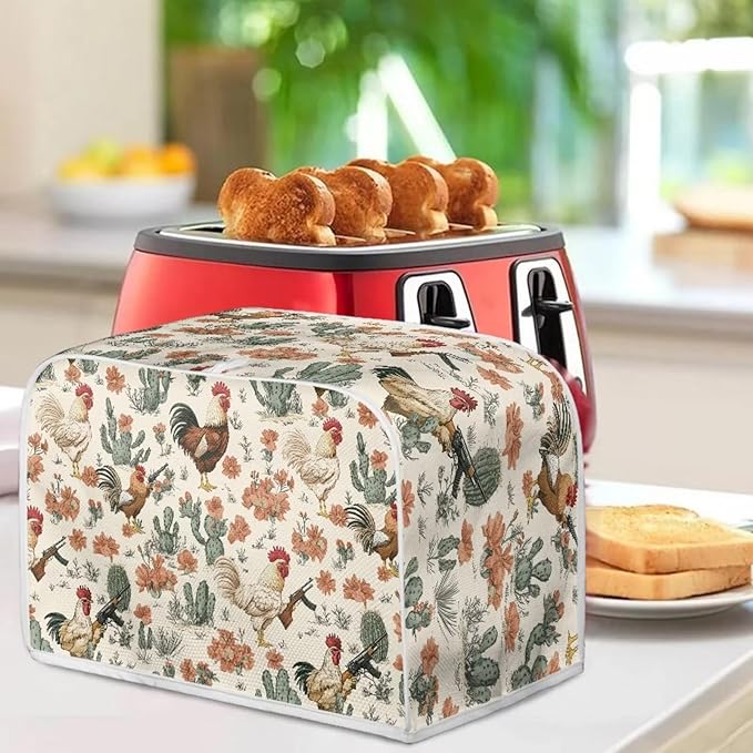 UNICEU Rooster Cactus Print Toaster Covers 2 Slice Anti-Scratch Cover Protection Dustproof Bakeware Protector with Top Hook