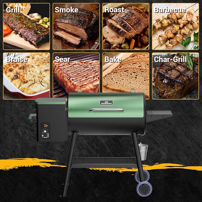 Electric Pellet Smoker Grill Combo 8 In 1 Wood Grill Smoker 565 Sq.In Cooking Area with Meat Probe & Side Table with Hooks PID Controller, Auto Temperature Control 500°F Max